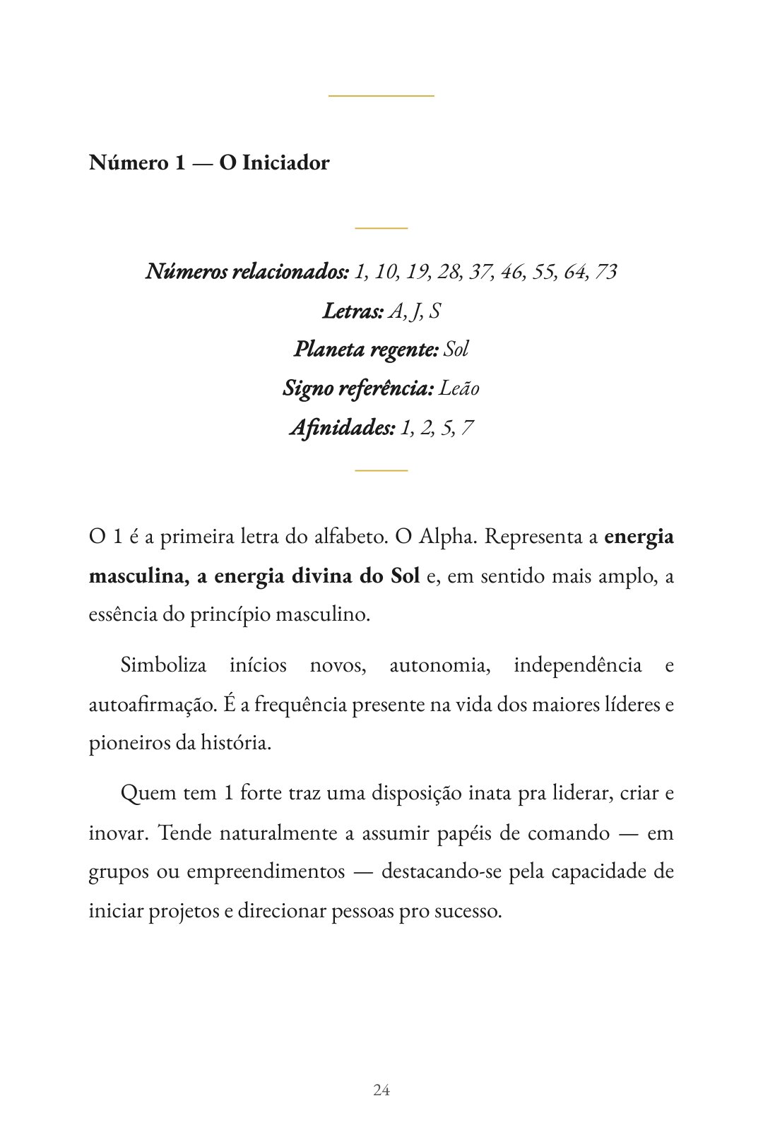 Página do livro · Número 1, O Iniciador · regente, signo e afinidades