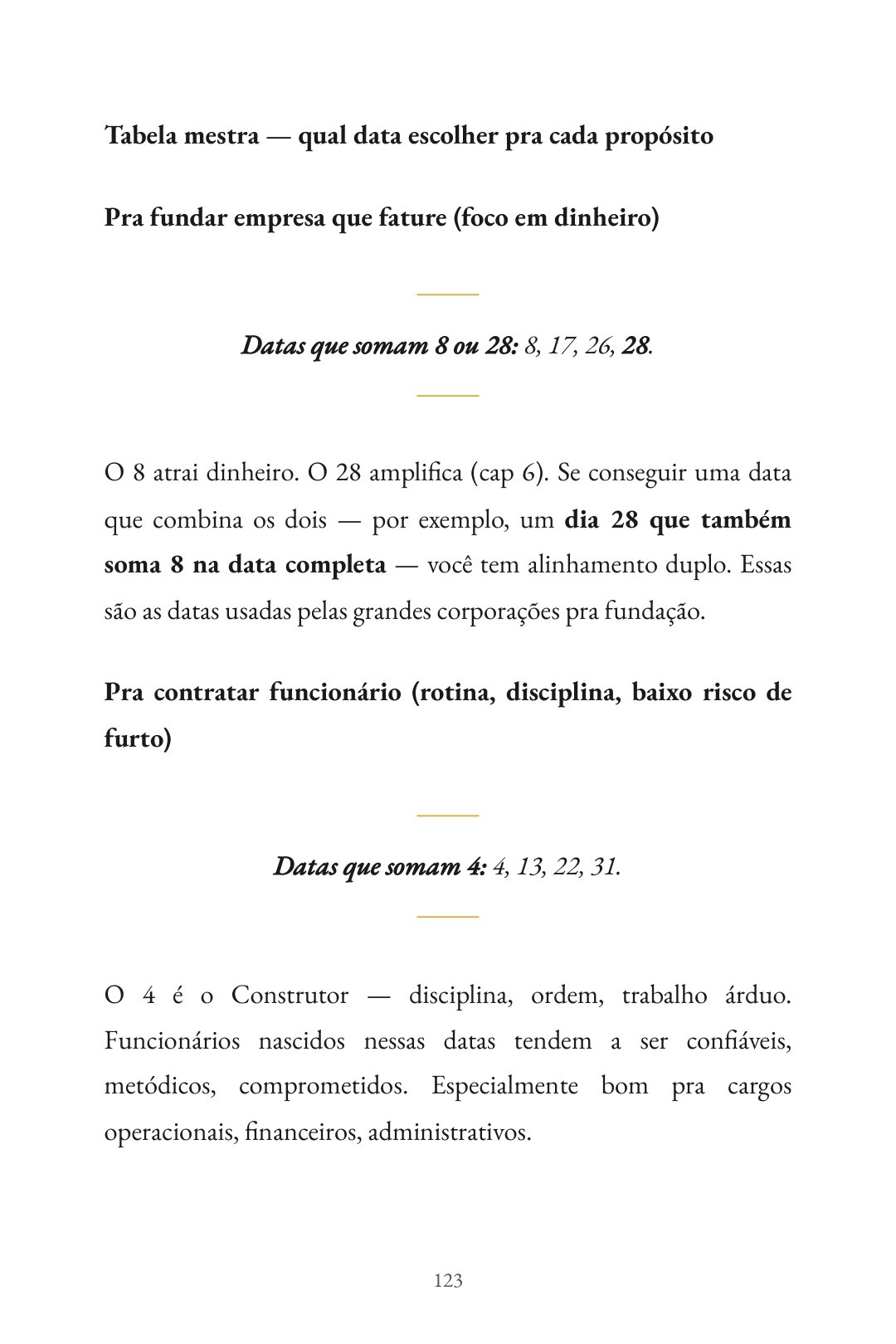 Página do livro · tabela mestra de datas por propósito