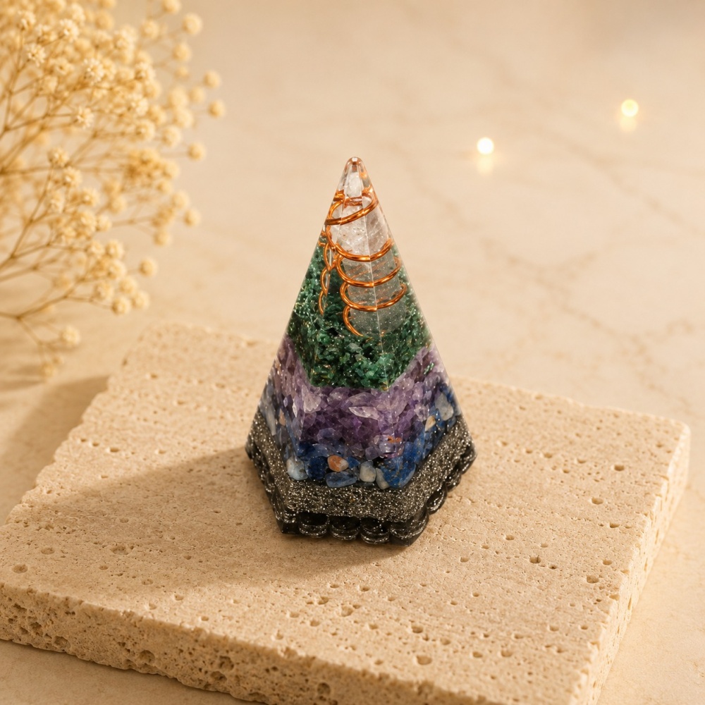 Orgonite diamante com malaquita, ametista e lápis-lazúli