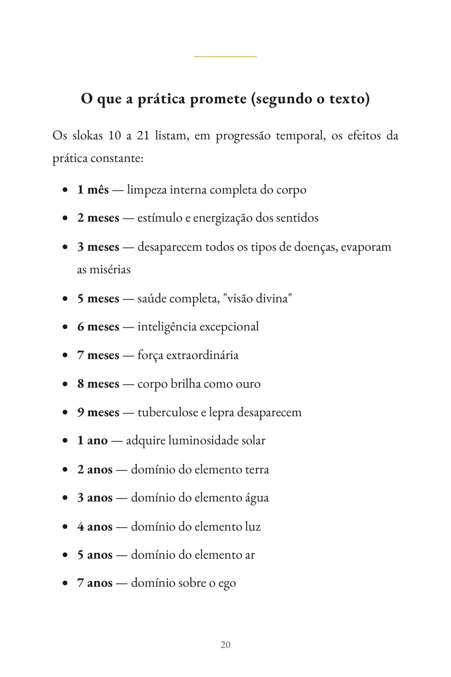 Página interna do livro Shivambu Kalpa — a progressão temporal dos slokas 10 a 21, de 1 mês a 12 anos